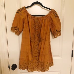 Free People Gold Off the Shoulder Mini Dress